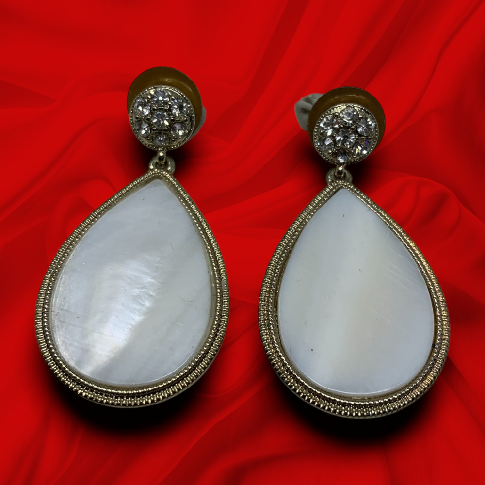 Vintage 1980's Monet Teardrop Dangle Pierced Earrings Faux MOP Couture Runway